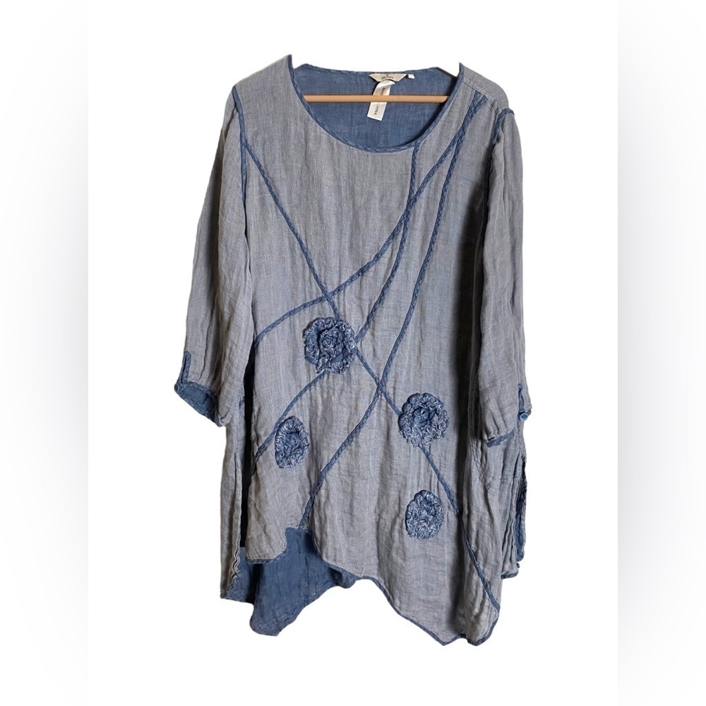 Cheyenne Flower Linen Tunic Blue 1X